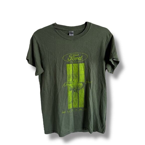 Gildan‎ Heavy Cotton Ford Mustang Tee Olive Lime Green Sz S Women's Men's - Picture 3 of 6
